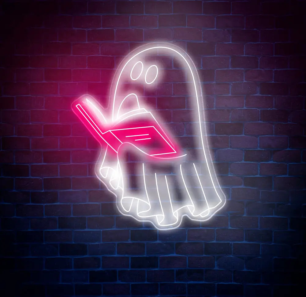 Bookworm Ghost Neon Sign Cute Reading Ghost LED Light Custom Reading Neon Sign for Book Lovers Ghost Neon Light for