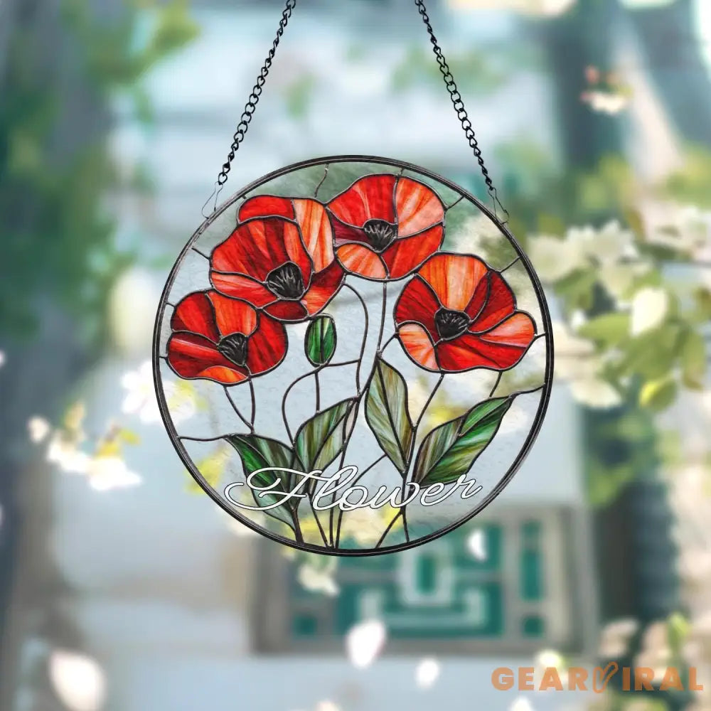 Botanical Poppy Glass Window Hanging Floral Suncatcher Art Handmade Nature Gift for Her Mother’s Day Home Decor Flower