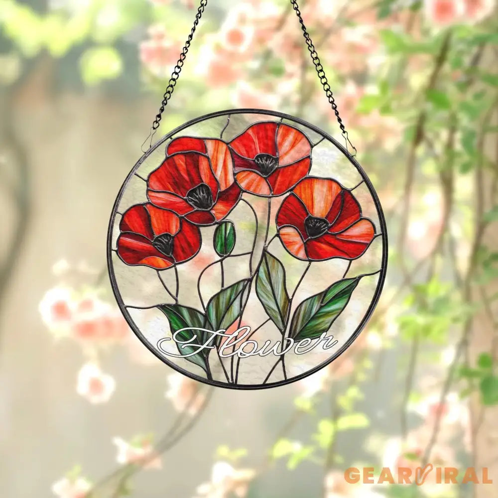 Botanical Poppy Glass Window Hanging Floral Suncatcher Art Handmade Nature Gift for Her Mother’s Day Home Decor Flower