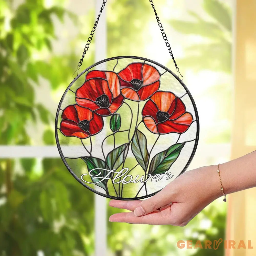 Botanical Poppy Glass Window Hanging Floral Suncatcher Art Handmade Nature Gift for Her Mother’s Day Home Decor Flower