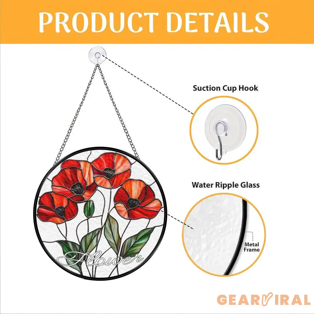 Botanical Poppy Glass Window Hanging Floral Suncatcher Art Handmade Nature Gift for Her Mother’s Day Home Decor Flower