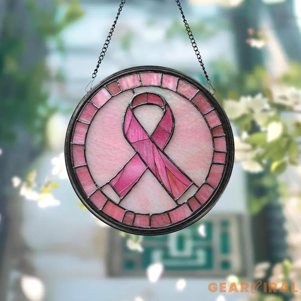 Breast Cancer Awareness Glass Suncatcher Pink Ribbon Window Hanging Gift for Survivors Inspirational Decor,Support