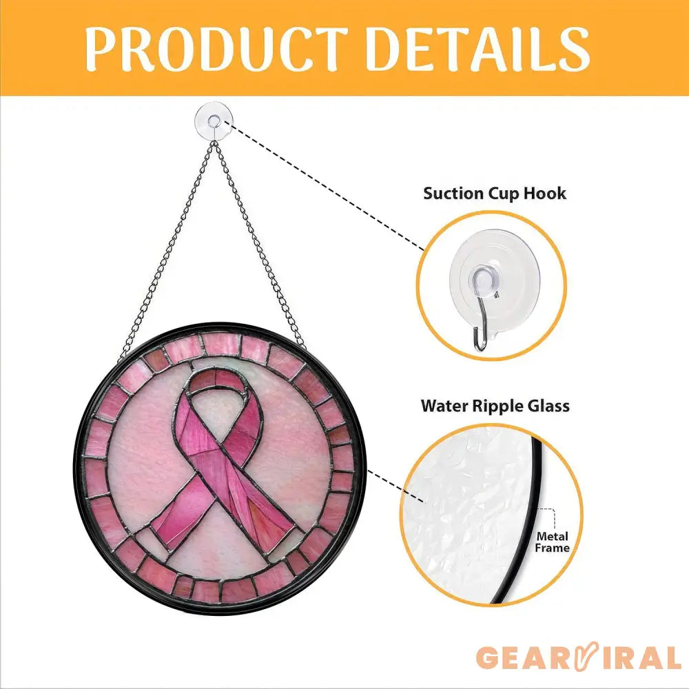 Breast Cancer Awareness Glass Suncatcher Pink Ribbon Window Hanging Gift for Survivors Inspirational Decor,Support