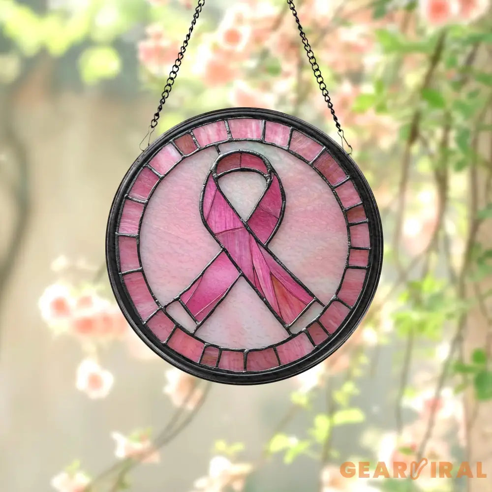 Breast Cancer Awareness Glass Suncatcher Pink Ribbon Window Hanging Gift for Survivors Inspirational Decor,Support