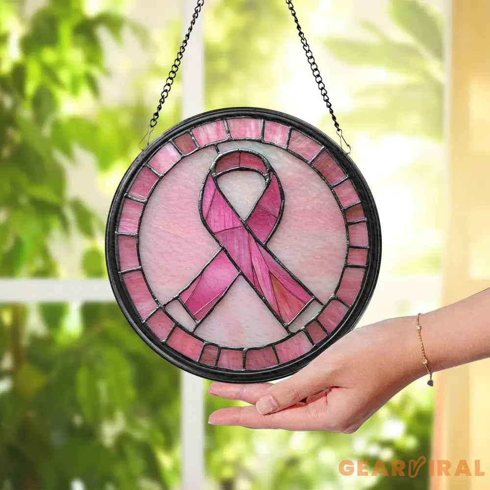 Breast Cancer Awareness Glass Suncatcher Pink Ribbon Window Hanging Gift for Survivors Inspirational Decor,Support