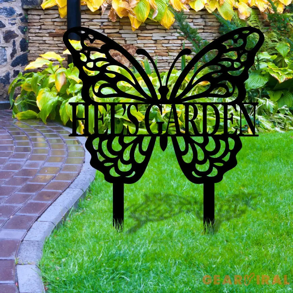 Buffterfly Garden Metal Sign - Garden Yard Decor - Personalized Name Garden Stake Butterfly Garden Art Metal Yard Art
