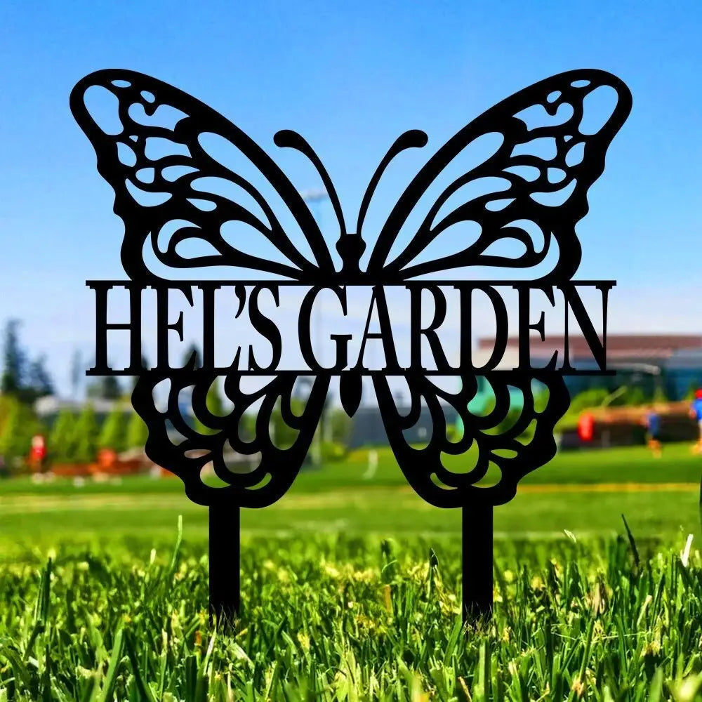 Buffterfly Garden Metal Sign - Garden Yard Decor - Personalized Name Garden Stake Butterfly Garden Art Metal Yard Art