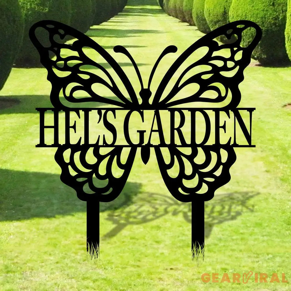Buffterfly Garden Metal Sign - Garden Yard Decor - Personalized Name Garden Stake Butterfly Garden Art Metal Yard Art