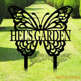Buffterfly Garden Metal Sign - Garden Yard Decor - Personalized Name Garden Stake Butterfly Garden Art Metal Yard Art