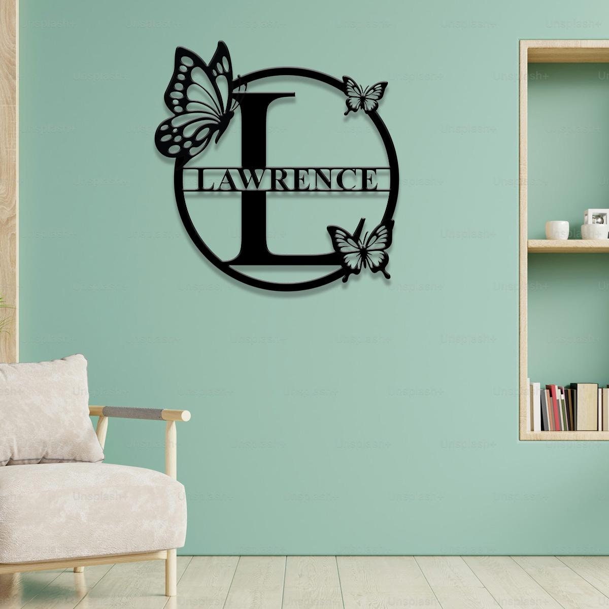 Buffterfly Personalized Family Name Metal Art, Name Sign, Closing Gift, Metal Monogram, Housewarming, Wedding Monogram, Anniversary