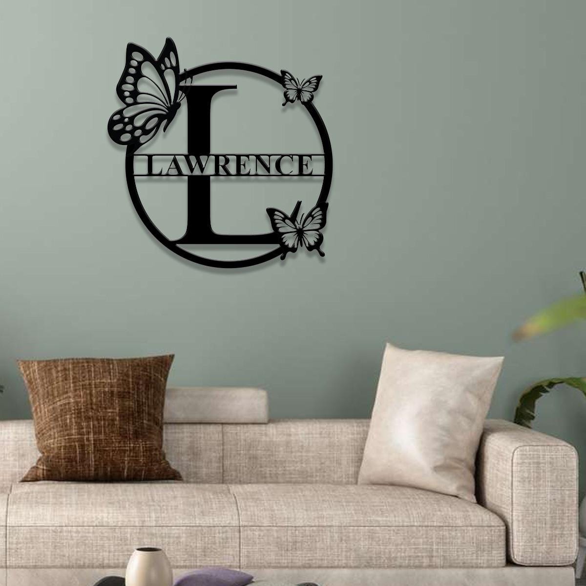 Buffterfly Personalized Family Name Metal Art, Name Sign, Closing Gift, Metal Monogram, Housewarming, Wedding Monogram, Anniversary