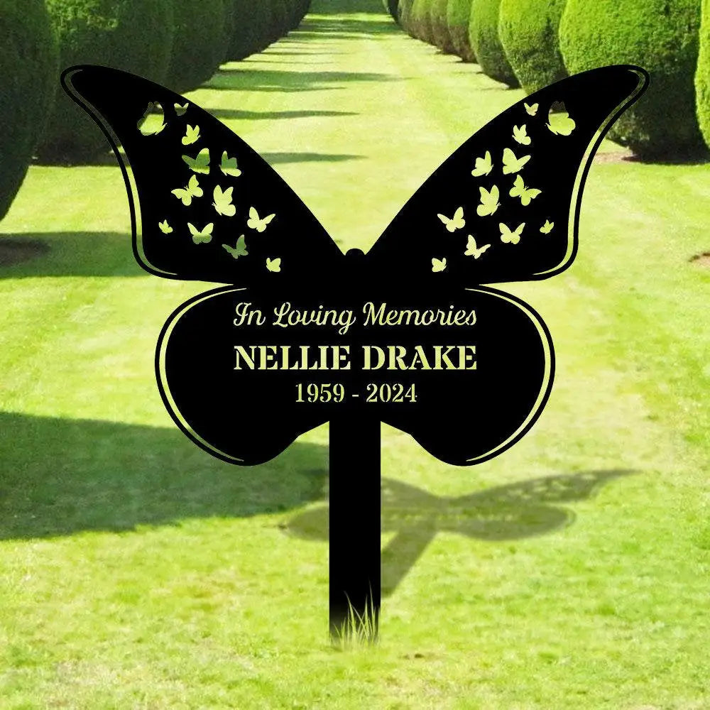 Buffterfly Remembering Plaque with Stake Personalized Metal Garden Marker Memorial Metal Sign Sympathy Gift Grave