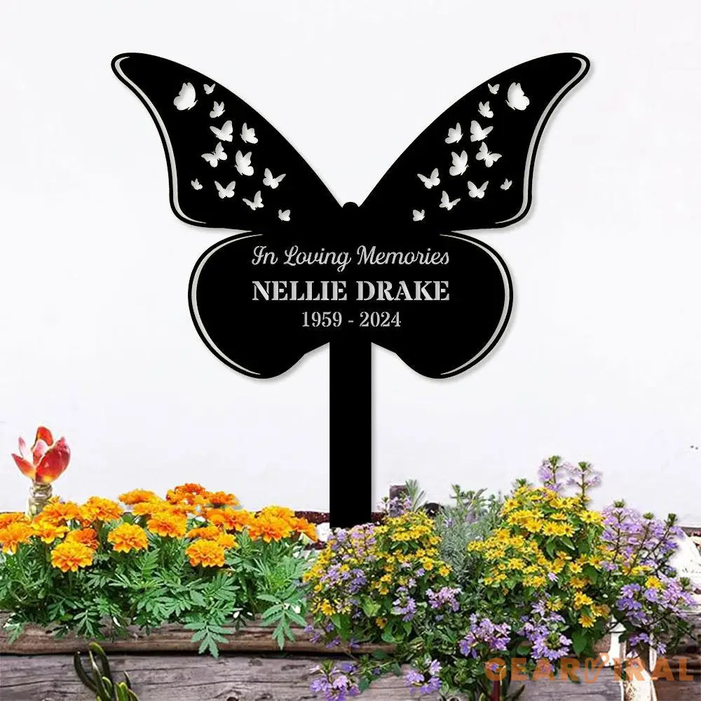 Buffterfly Remembering Plaque with Stake Personalized Metal Garden Marker Memorial Metal Sign Sympathy Gift Grave
