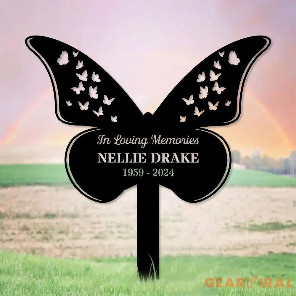 Buffterfly Remembering Plaque with Stake Personalized Metal Garden Marker Memorial Metal Sign Sympathy Gift Grave