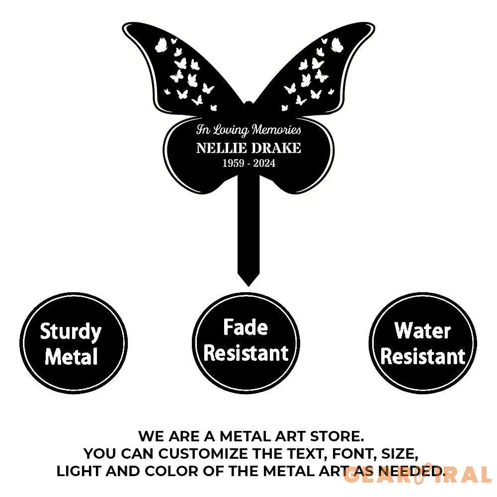Buffterfly Remembering Plaque with Stake Personalized Metal Garden Marker Memorial Metal Sign Sympathy Gift Grave