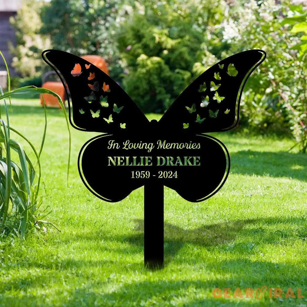 Buffterfly Remembering Plaque with Stake Personalized Metal Garden Marker Memorial Metal Sign Sympathy Gift Grave
