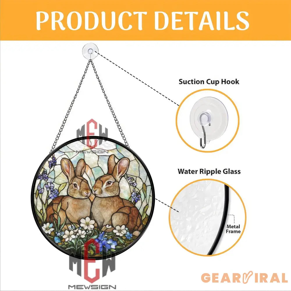 Bunny Couple Stained Glass Suncatcher Floral Rabbit Window Panel Spring Garden Animal Decor Easter Gift for Her