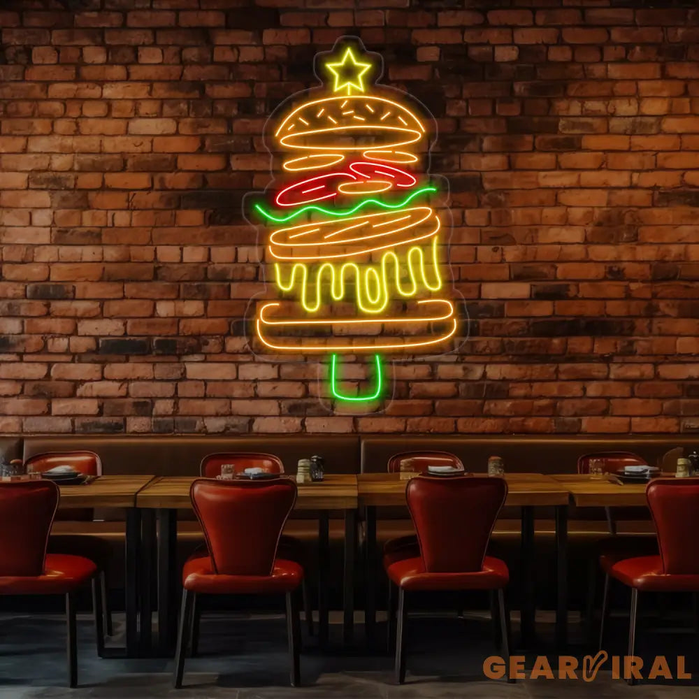 Burger Christmas Tree Neon Sign Custom Hamburger LED Neon Fast Food Coffee Shop Restaurant Bar Decoration Welcome Sign