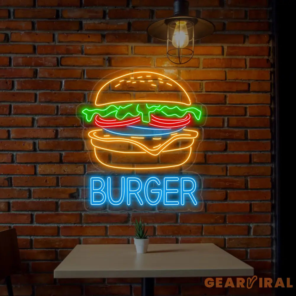 Burger Neon Sign Custom Hamburger Fast Food LED Neon Sign Night Light Home Wall Decor Restaurant Welcome Sign