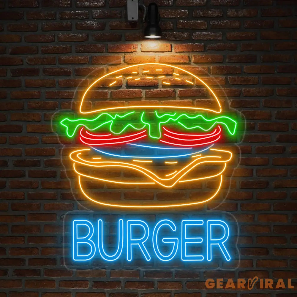 Burger Neon Sign Custom Hamburger Fast Food LED Neon Sign Night Light Home Wall Decor Restaurant Welcome Sign
