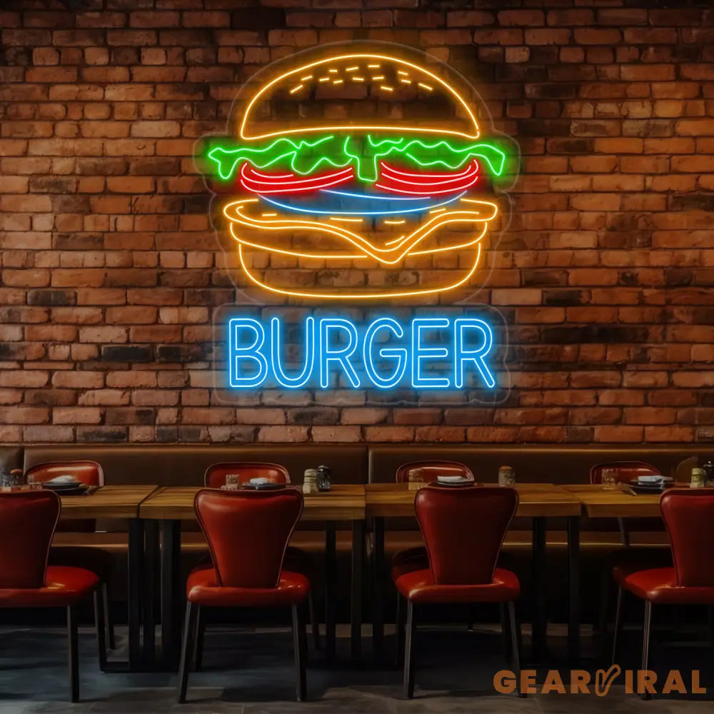 Burger Neon Sign Custom Hamburger Fast Food LED Neon Sign Night Light Home Wall Decor Restaurant Welcome Sign