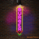 Burger Neon Sign Custom LED Burger Restaurant Sign Food & Drink Neon Light Vertical Burger Shop LED Wall Art Fast Food