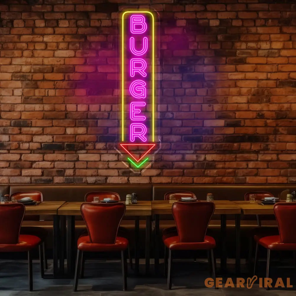 Burger Neon Sign Custom LED Burger Restaurant Sign Food & Drink Neon Light Vertical Burger Shop LED Wall Art Fast Food