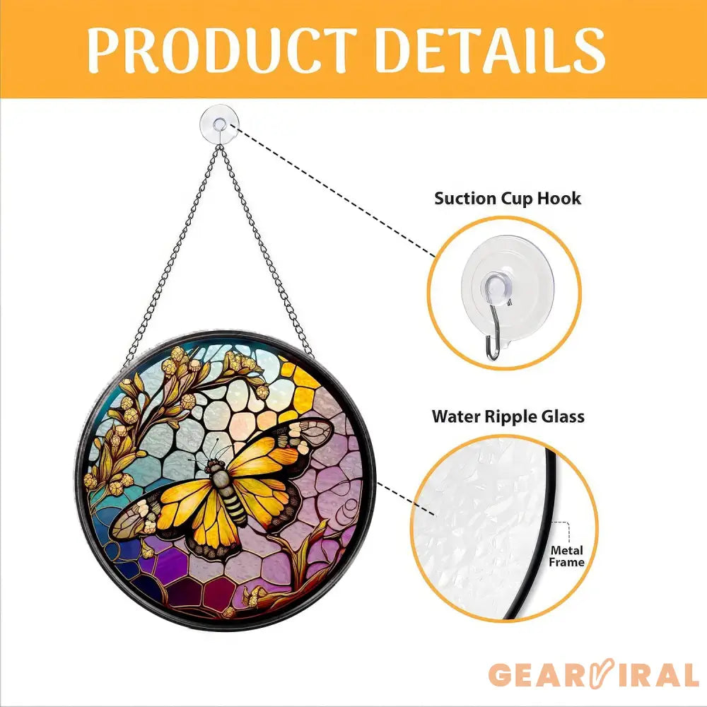 Butterfly Stained Glass SunCatcher Butterfly Light Catcher Window Hanging Home Decor Butterfly with Flowers Garden