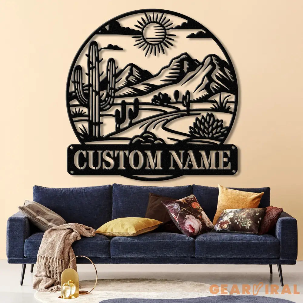 Cactus Desert Custom Metal Sign with LED Lights – Personalized Desert Cactus Wall Art – Southwest Desert Wall Decor for