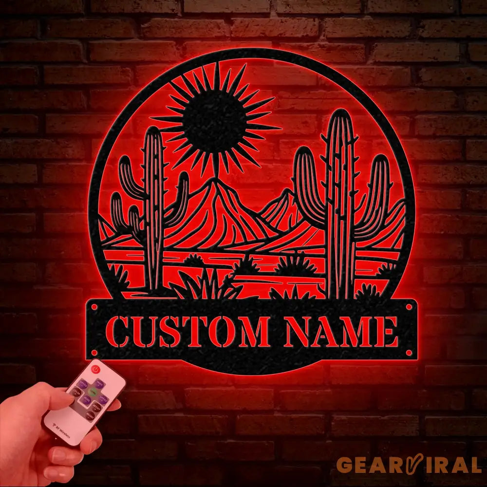 Cactus Desert Custom Metal Sign with LED Lights – Personalized Desert Cactus Wall Art – Southwest Desert Wall Decor for