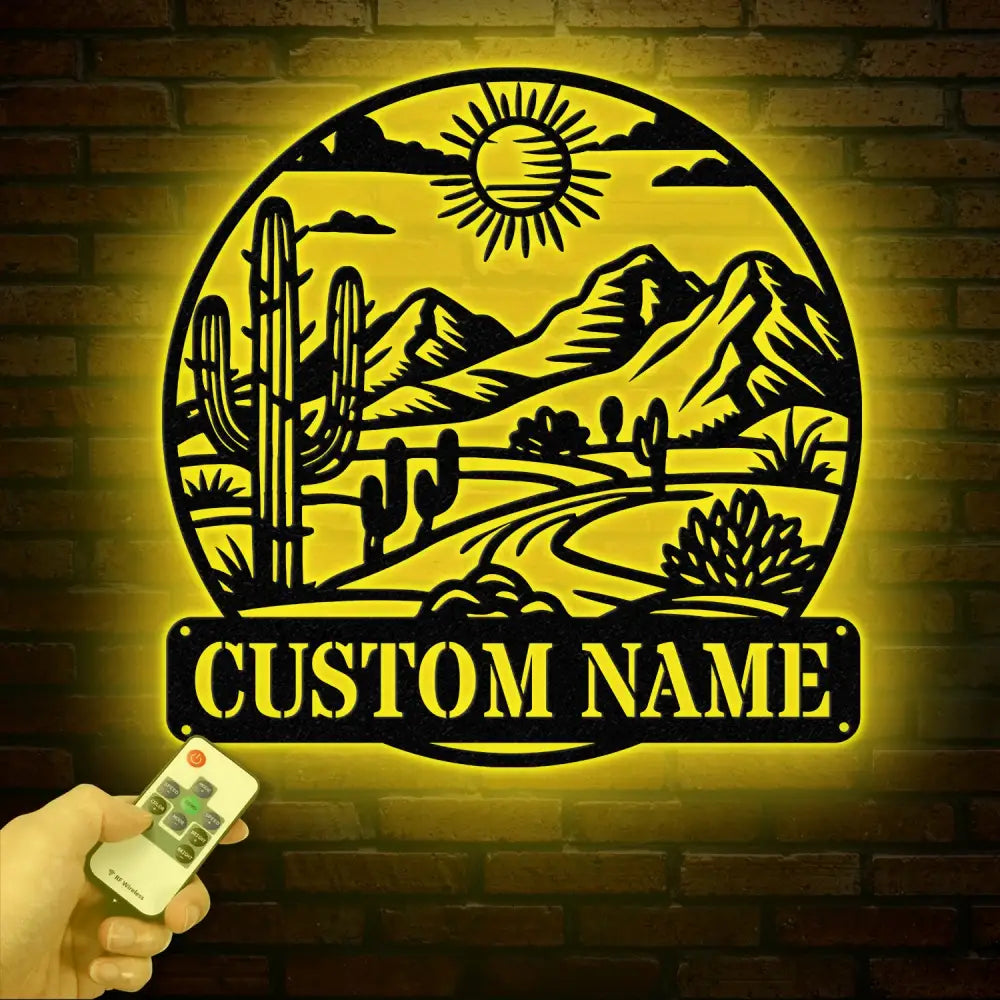 Cactus Desert Custom Metal Sign with LED Lights – Personalized Desert Cactus Wall Art – Southwest Desert Wall Decor for