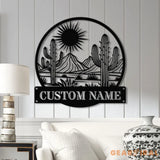 Cactus Desert Custom Metal Sign with LED Lights – Personalized Desert Cactus Wall Art – Southwest Desert Wall Decor for