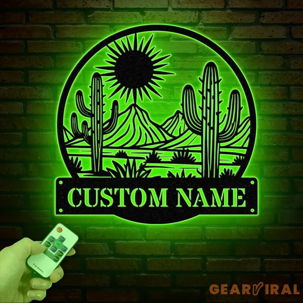Cactus Desert Custom Metal Sign with LED Lights – Personalized Desert Cactus Wall Art – Southwest Desert Wall Decor for