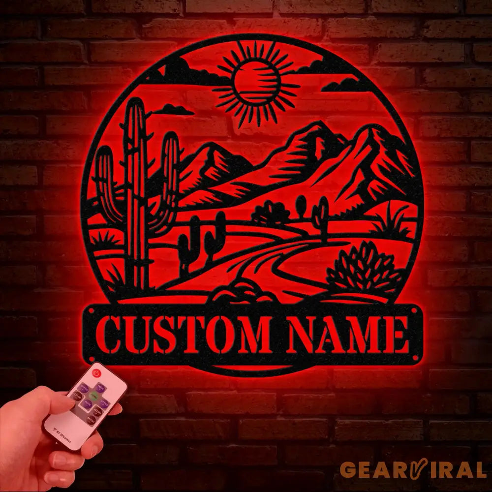 Cactus Desert Custom Metal Sign with LED Lights – Personalized Desert Cactus Wall Art – Southwest Desert Wall Decor for