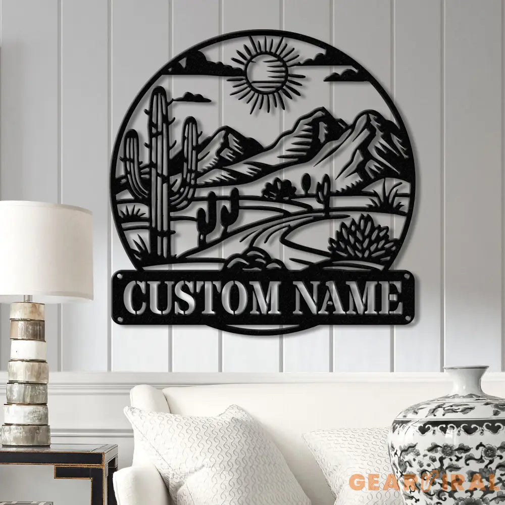 Cactus Desert Custom Metal Sign with LED Lights – Personalized Desert Cactus Wall Art – Southwest Desert Wall Decor for