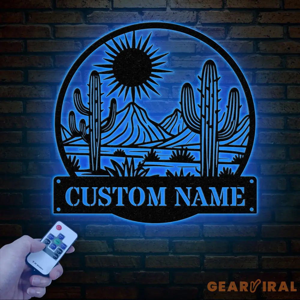 Cactus Desert Custom Metal Sign with LED Lights – Personalized Desert Cactus Wall Art – Southwest Desert Wall Decor for