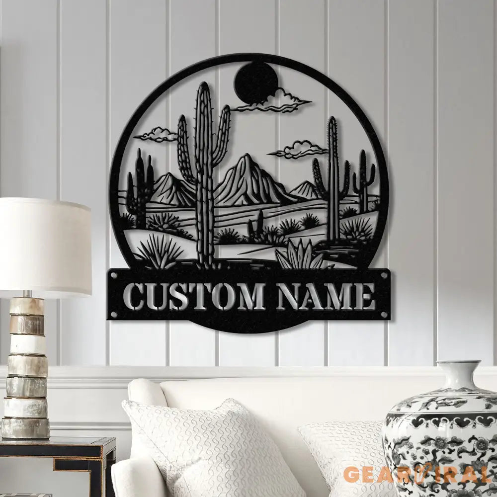 Cactus Desert Custom Metal Sign with LED Lights – Personalized Desert Cactus Wall Art – Southwest Desert Wall Decor for