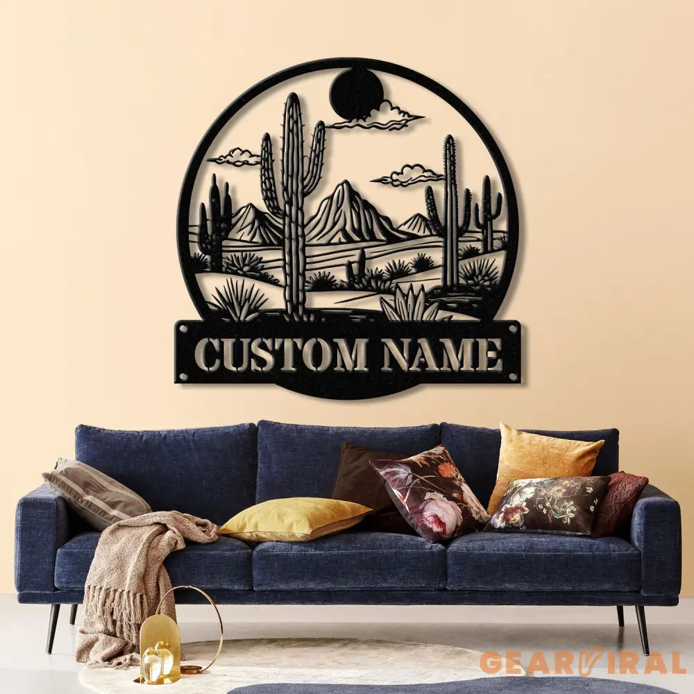Cactus Desert Custom Metal Sign with LED Lights – Personalized Desert Cactus Wall Art – Southwest Desert Wall Decor for