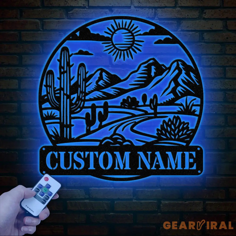 Cactus Desert Custom Metal Sign with LED Lights – Personalized Desert Cactus Wall Art – Southwest Desert Wall Decor for
