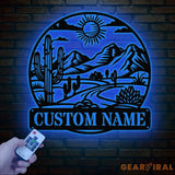 Cactus Desert Custom Metal Sign with LED Lights – Personalized Desert Cactus Wall Art – Southwest Desert Wall Decor for