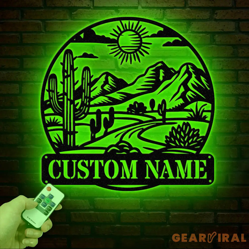 Cactus Desert Custom Metal Sign with LED Lights – Personalized Desert Cactus Wall Art – Southwest Desert Wall Decor for