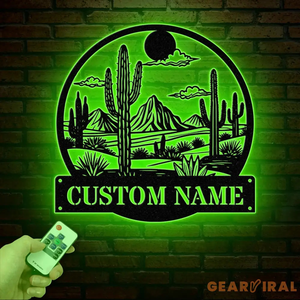 Cactus Desert Custom Metal Sign with LED Lights – Personalized Desert Cactus Wall Art – Southwest Desert Wall Decor for