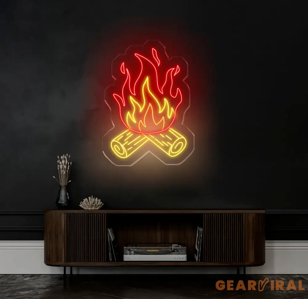 Campfire Neon Sign Custom Bonfire LED Light Cozy Fireplace Wall Art Outdoor Camping Decor for Cabin or Patio