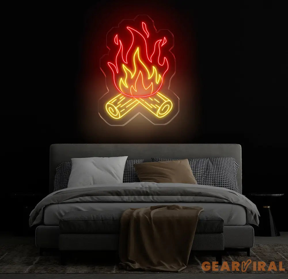 Campfire Neon Sign Custom Bonfire LED Light Cozy Fireplace Wall Art Outdoor Camping Decor for Cabin or Patio