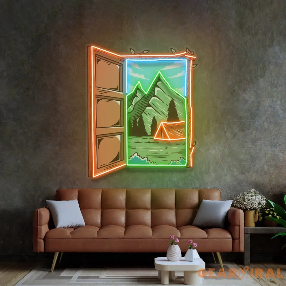 Camping on Hills LED Neon Sign Light Pop Art