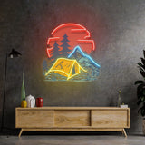 Camping Under Red Moon LED Neon Sign Light Pop Art