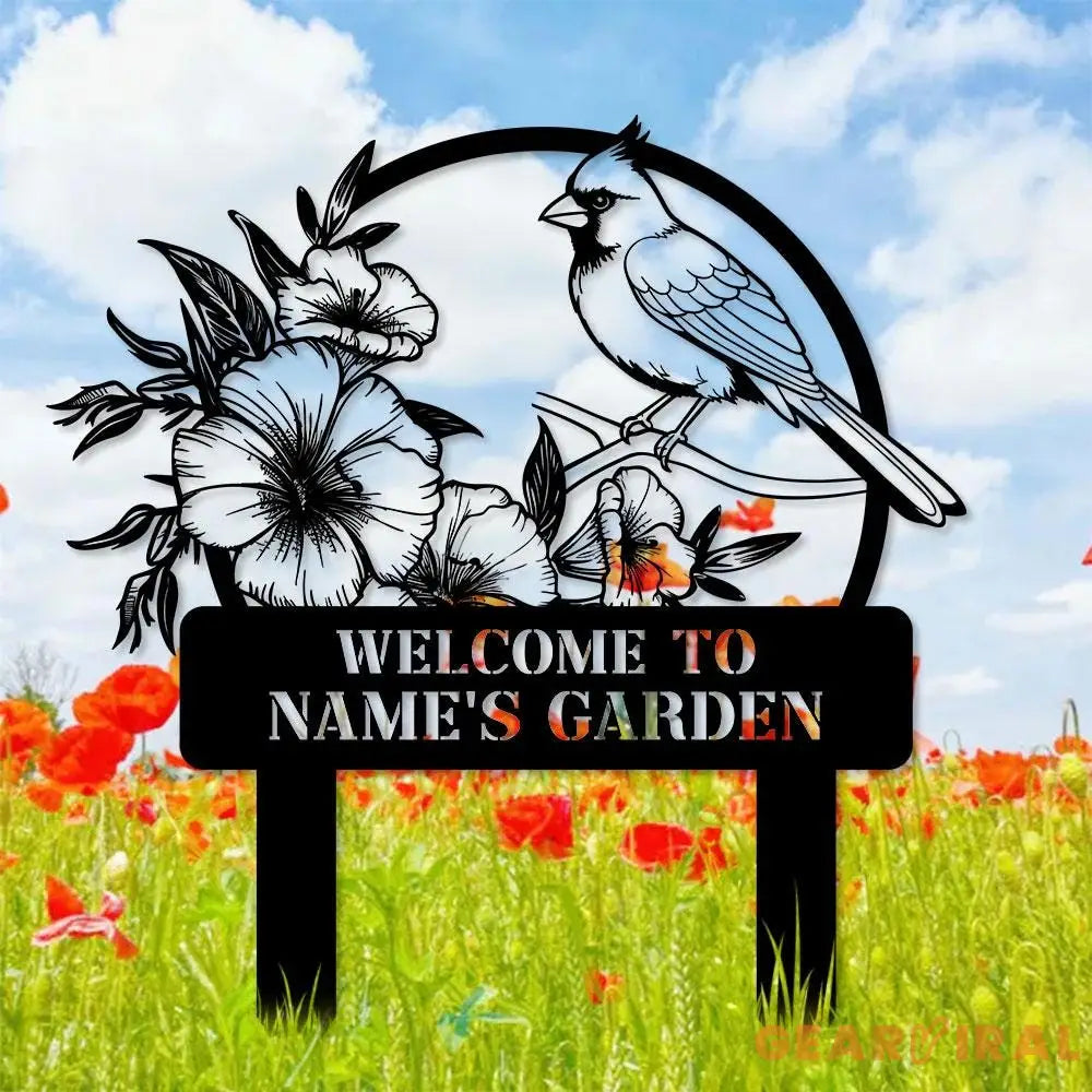 Cardinal Garden Sign Personalized Cardinal Garden Stake Metal Garden Sign Gardener Name Sign Gardener Gift Cardinal