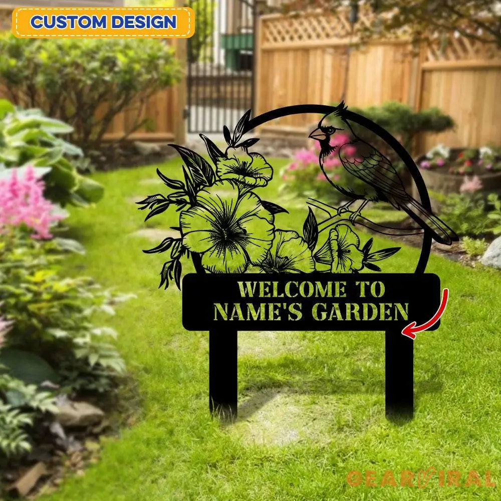 Cardinal Garden Sign Personalized Cardinal Garden Stake Metal Garden Sign Gardener Name Sign Gardener Gift Cardinal