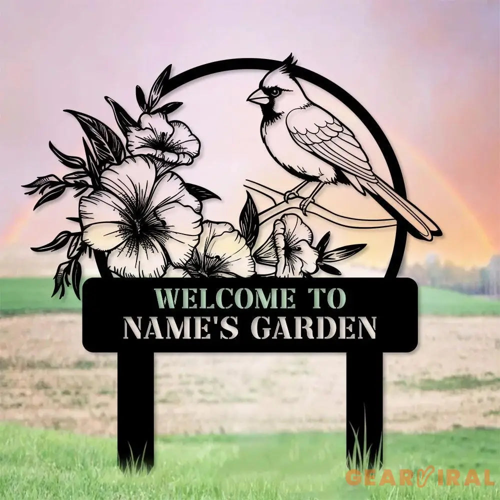 Cardinal Garden Sign Personalized Cardinal Garden Stake Metal Garden Sign Gardener Name Sign Gardener Gift Cardinal