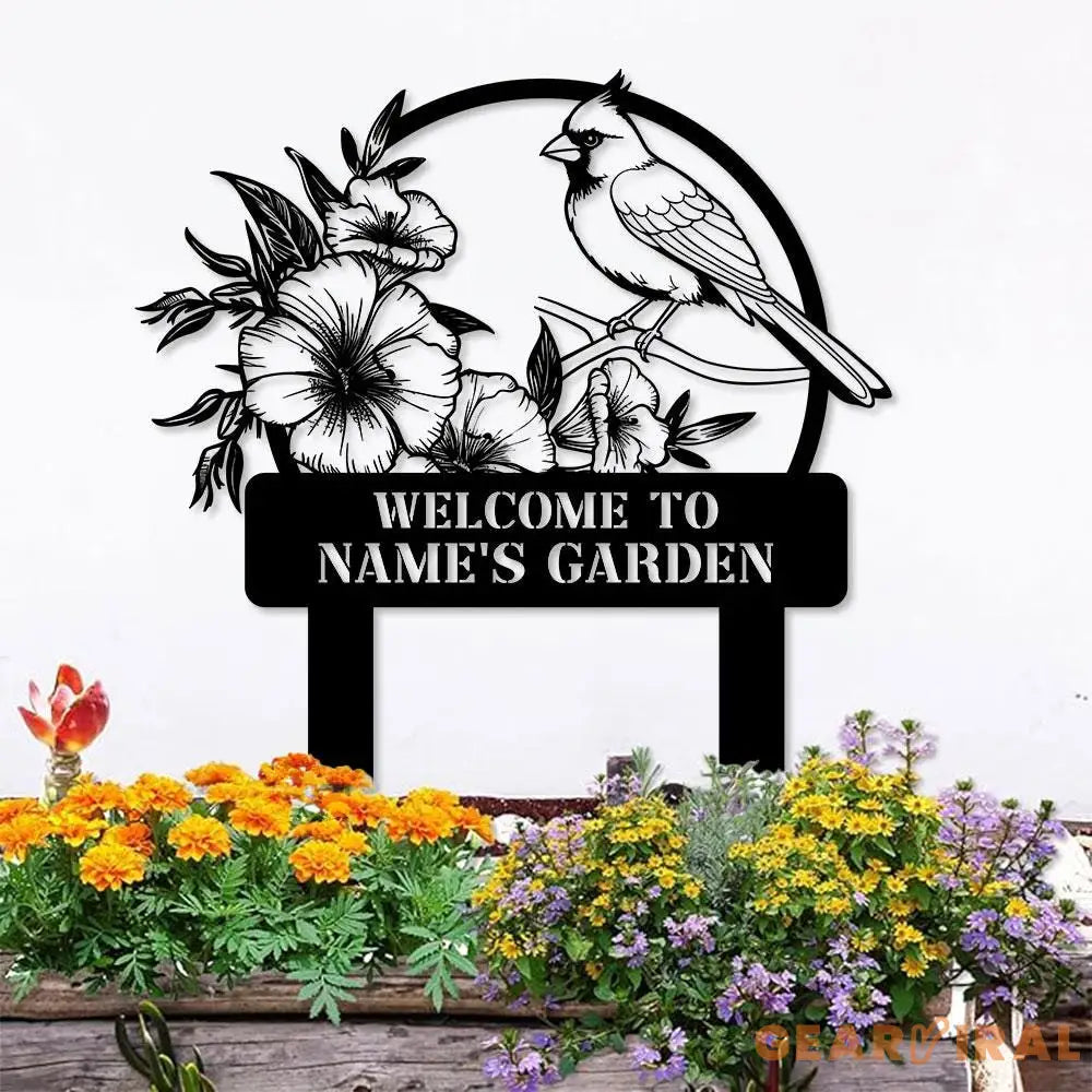 Cardinal Garden Sign Personalized Cardinal Garden Stake Metal Garden Sign Gardener Name Sign Gardener Gift Cardinal